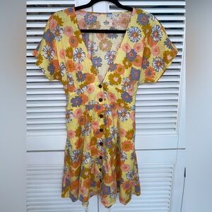 Marine Layer Camilla Floral Mini Dress - Yellow and Blue